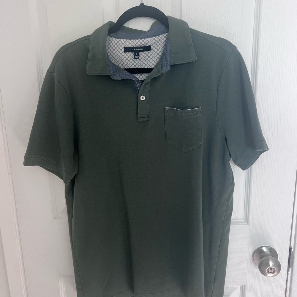 Tahari Men's Dark Olive Polo with Chest Pocket